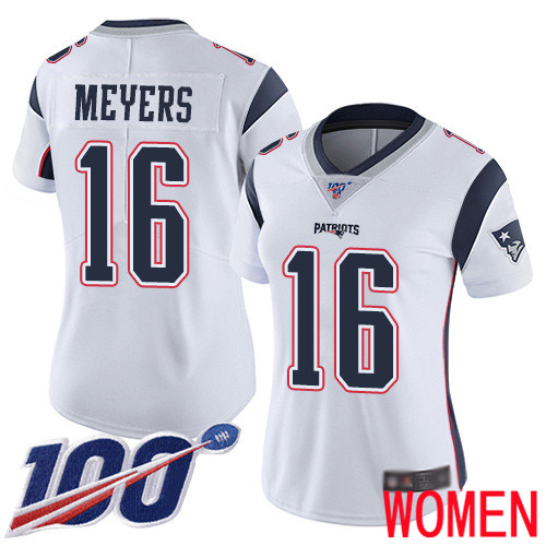 New England Patriots Football #16 100th Season Limited White Women Jakobi Meyers Road NFL Jersey->youth nfl jersey->Youth Jersey